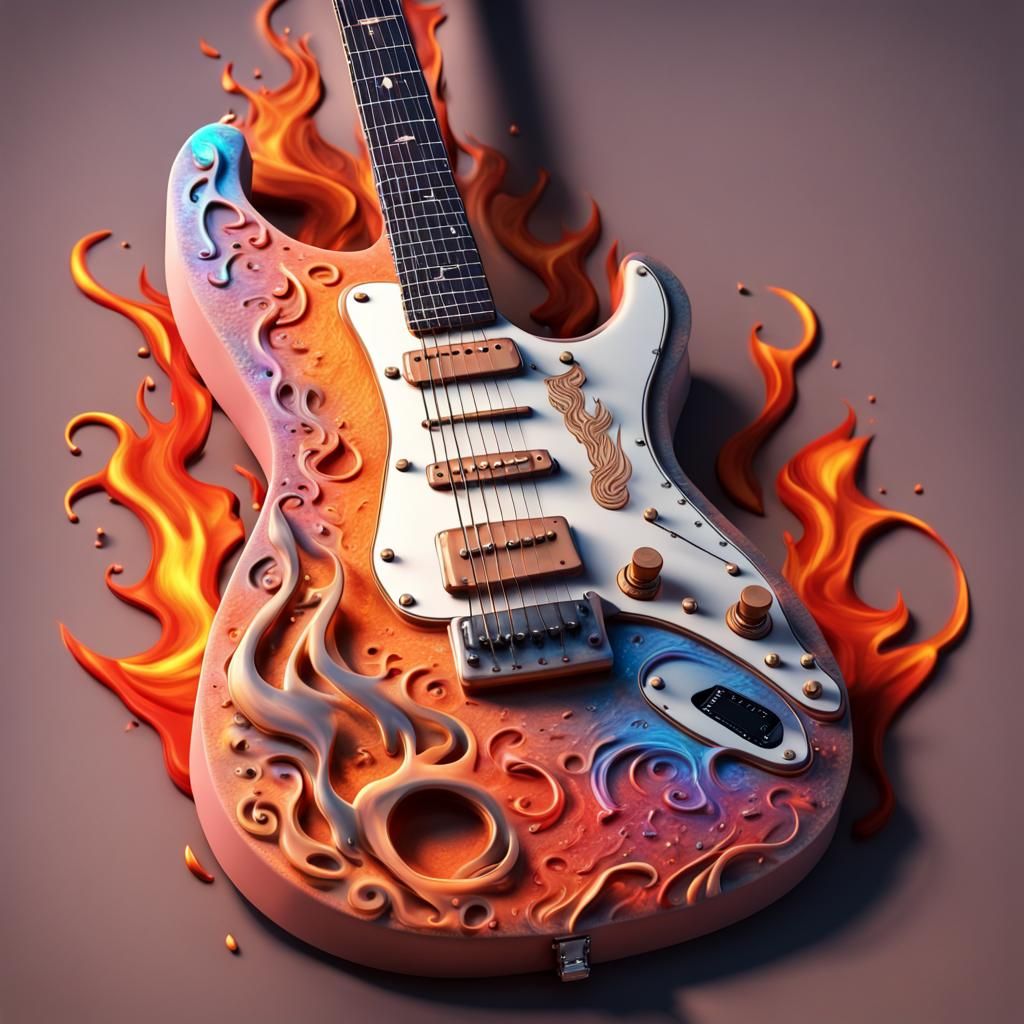 Fiery Clay Electric Guitar in 3D