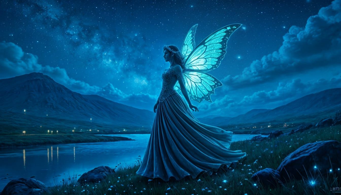 Luminescent Fairy Embodies Ireland Under Starry Night