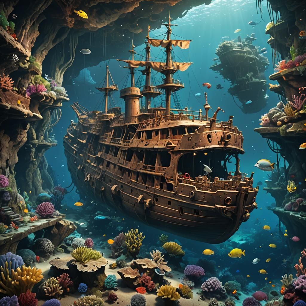 Underwater Shipwreck in Anime Style