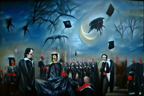 Sinister Graduation in Oil Painting Style