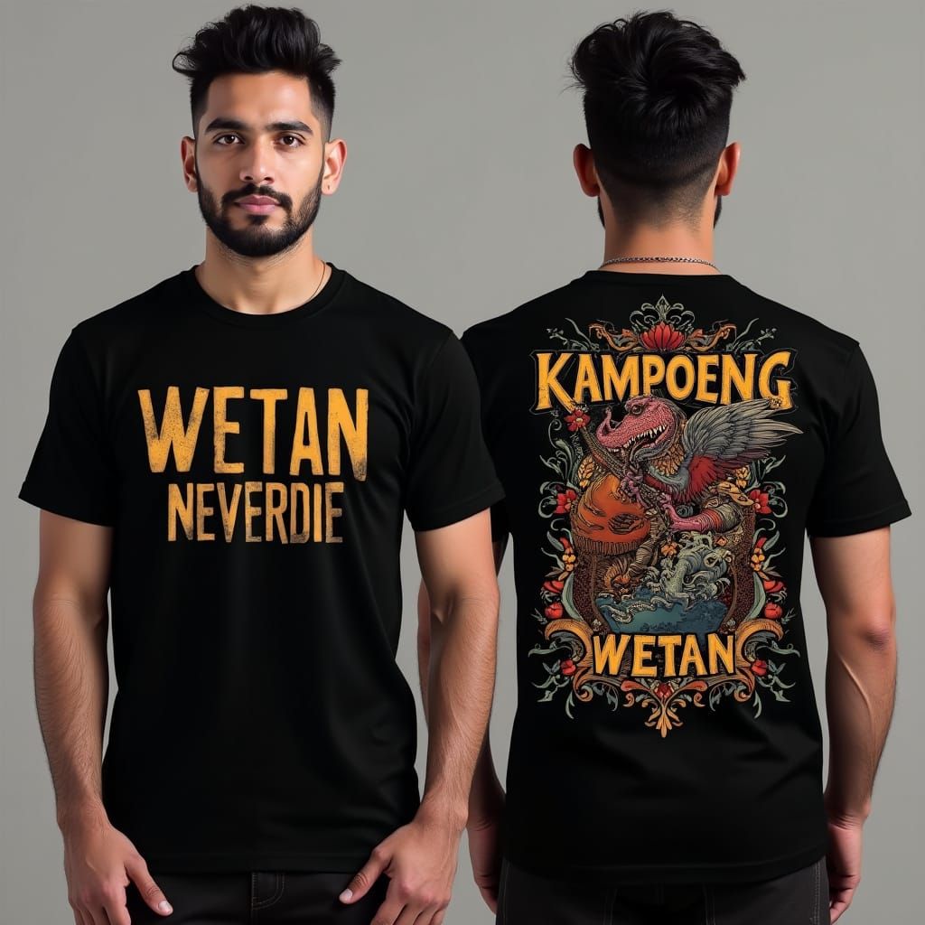 Stylish Black Shirt with WETAN NEVERDIE Logo and KAMPOENG WE...