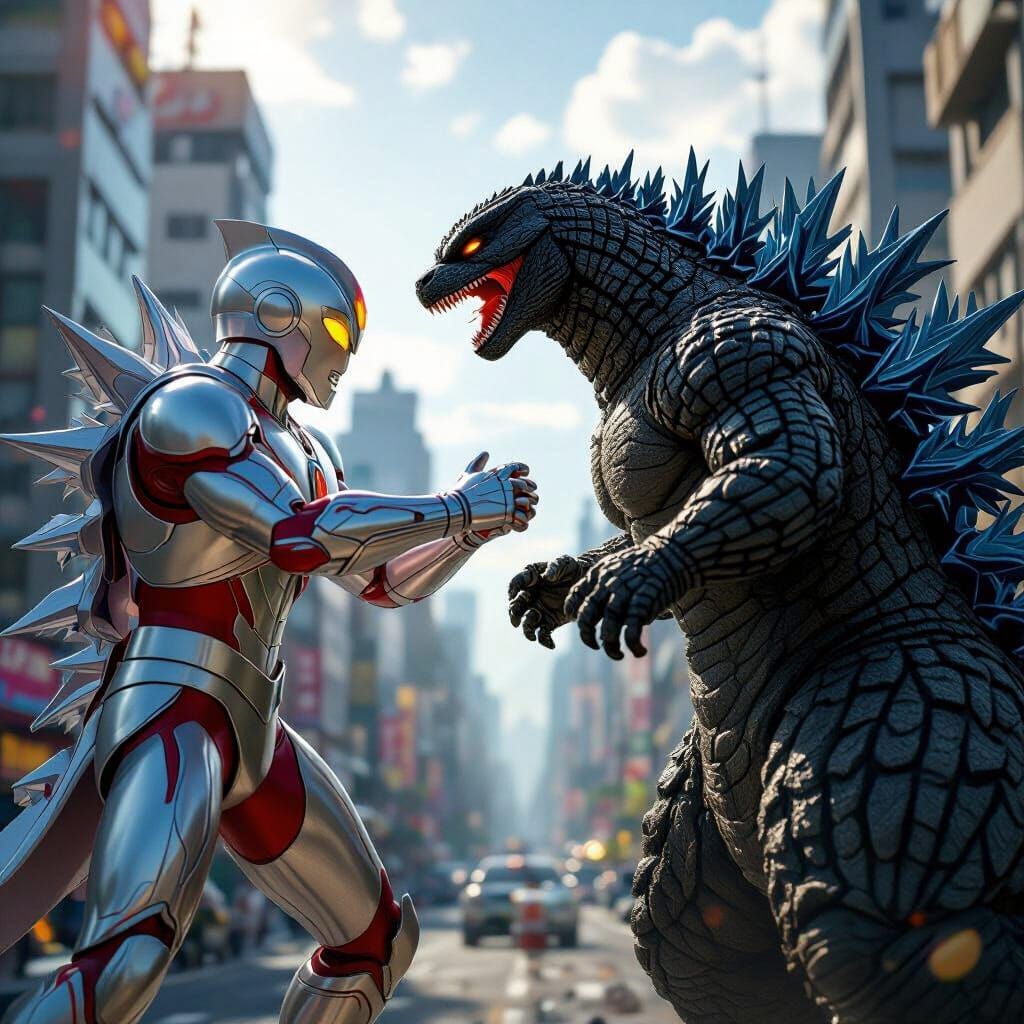 Ultraman Taro vs. Godzilla in 3D Rendered Battle