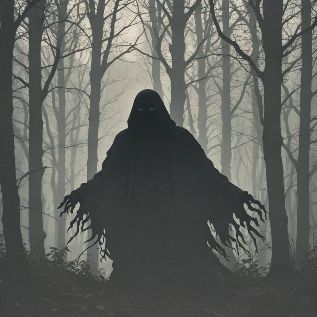 Ethereal Ghost Silhouette in Dark Forest