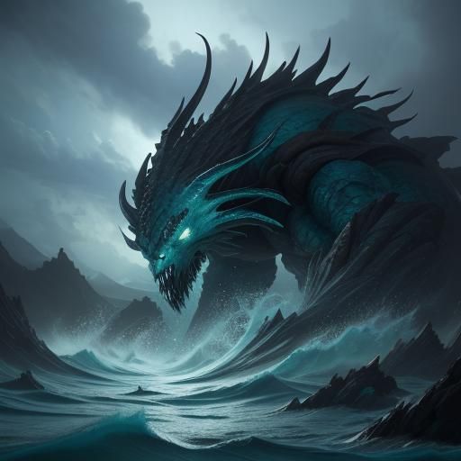 Oceanic Water Warrior Summons Tsunami: Fantasy Concept Art
