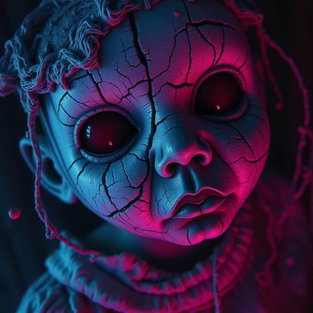 Haunted Doll: Surreal Glitch-Art Portrait in Macro