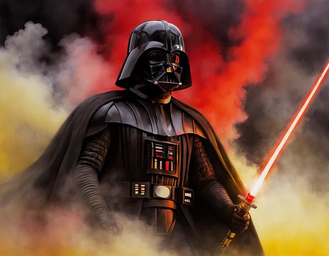 Darth Vader Bespin Duel in Watercolor Style