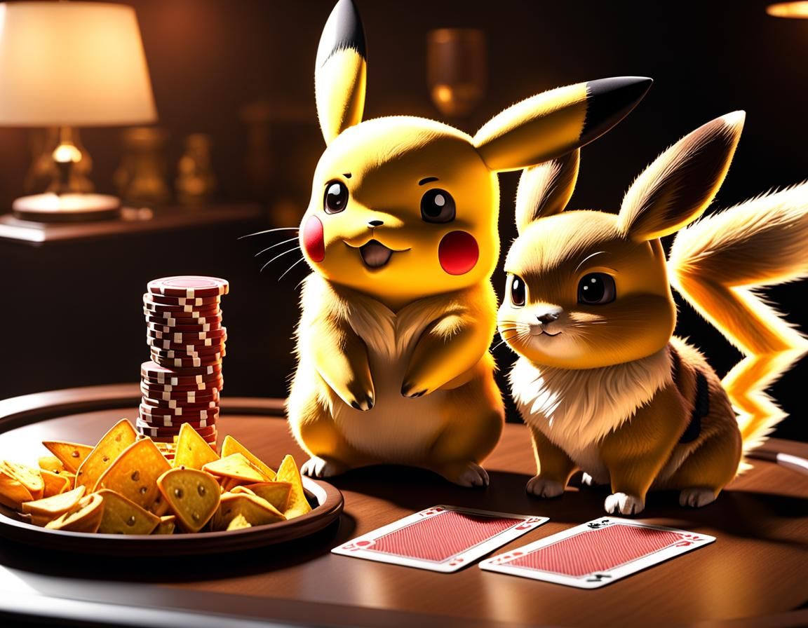 Pikachu and Eevee Play Poker: 3D Game Art
