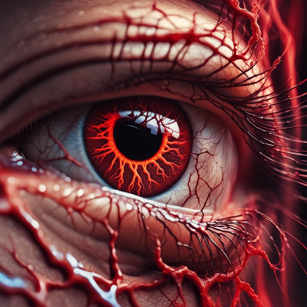 Hyperrealistic Macro of Human Pupil with Lightning Vessels