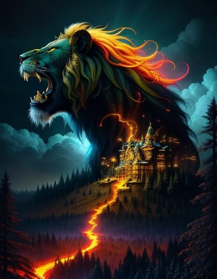 Lion with Majestic Mane in Motown Style