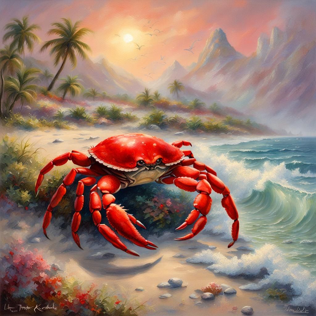 Red Crab on a Misty Caribbean Beach