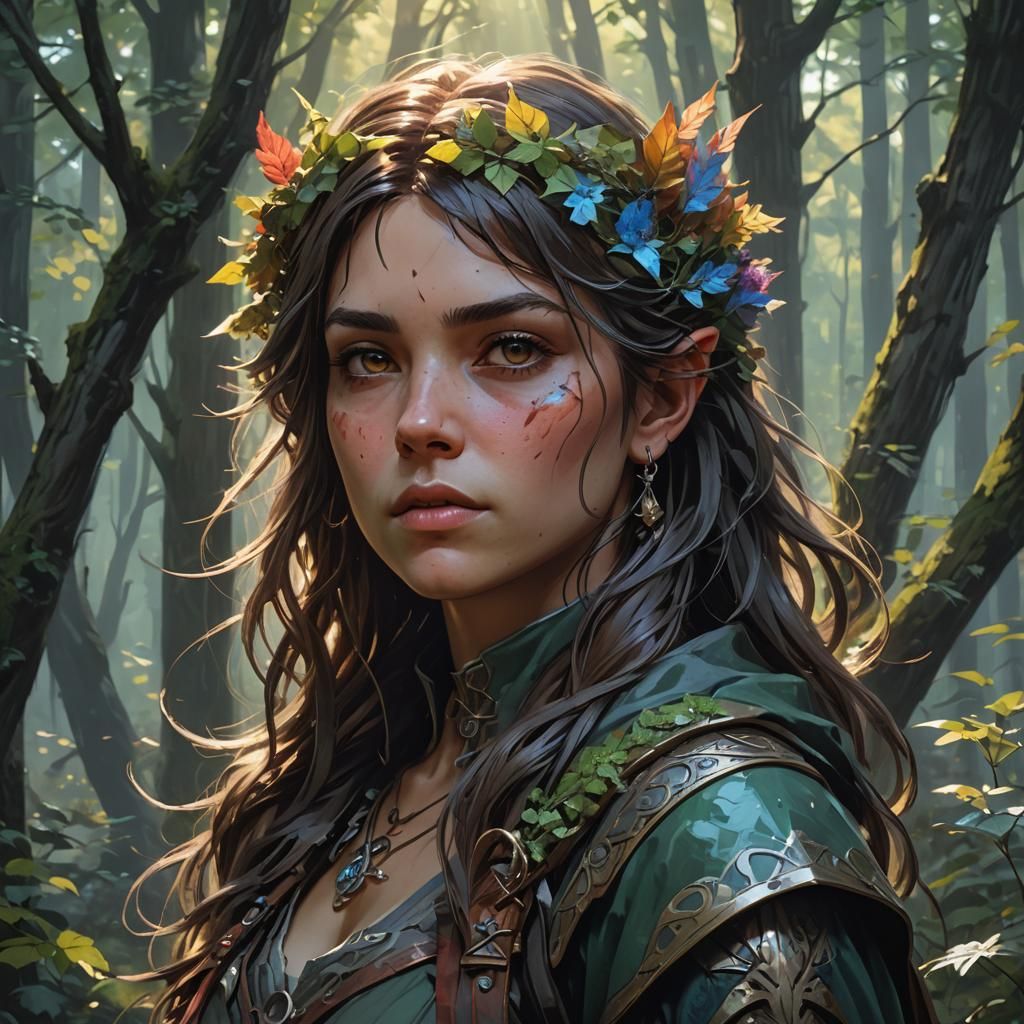 Dark Forest Portrait with Oil Paint Effects