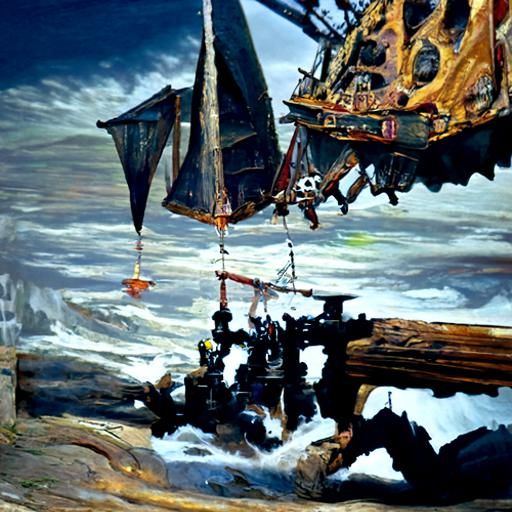Pirate Ship Battle in Oil Painting Style
