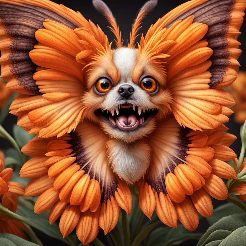 Orange Flower Monster in Hyperdetailed Airbrush Art