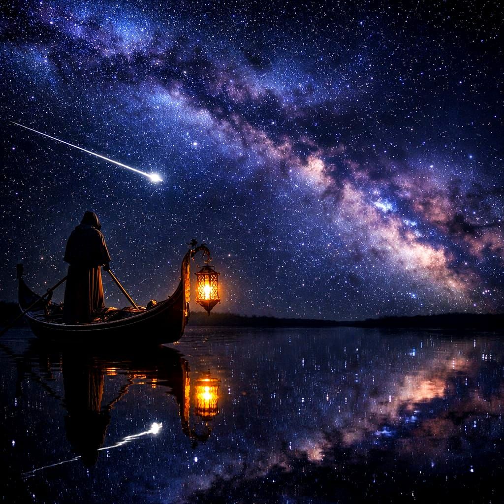 Gondolier Navigates Starry Night Waters