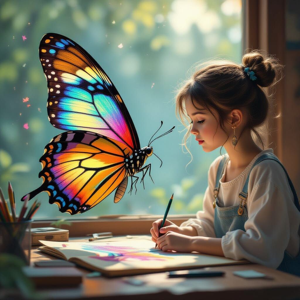 Butterfly Observes Artist in Dreamlike Matte Painting