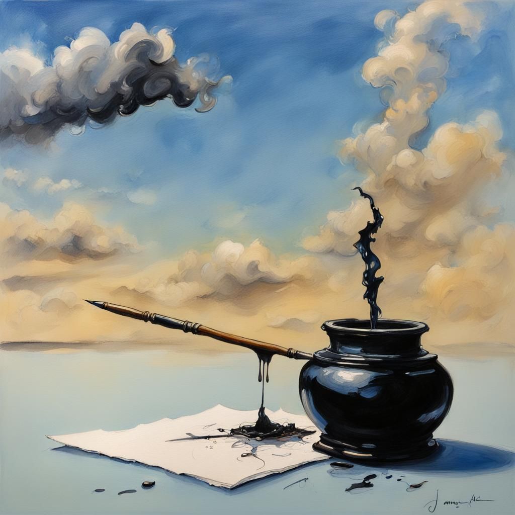 Ink Quill Creates New Earth as Oil Painting