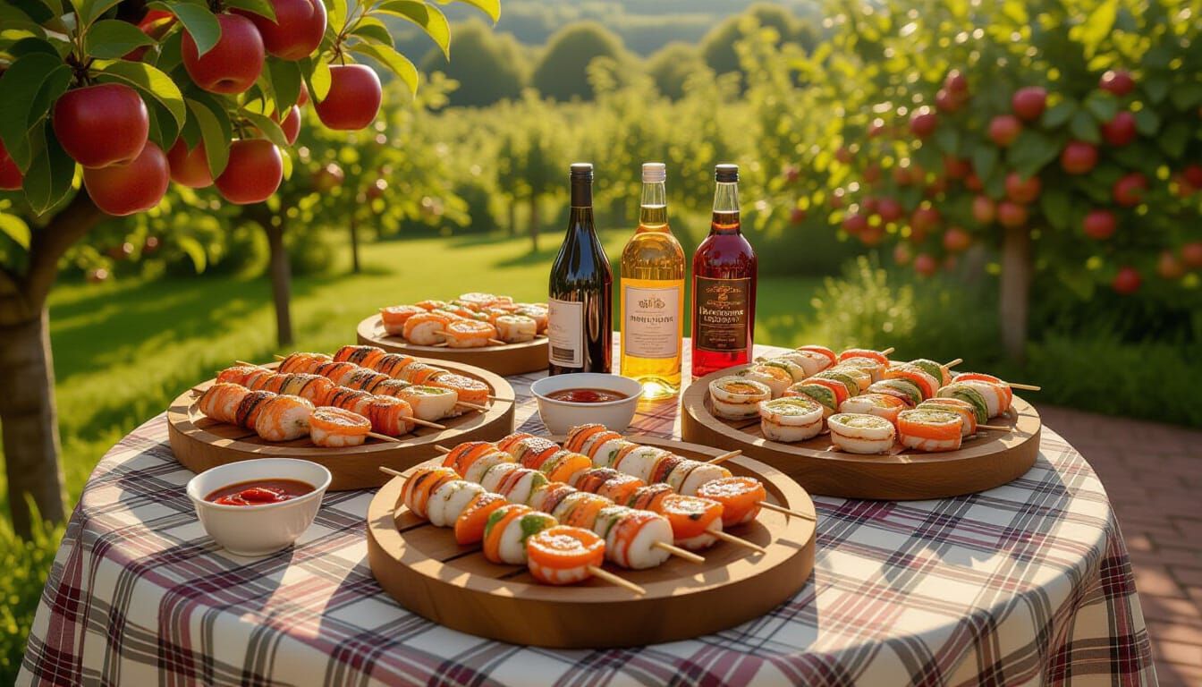 Charming Grilled Seafood Skewers in Countryside Setting