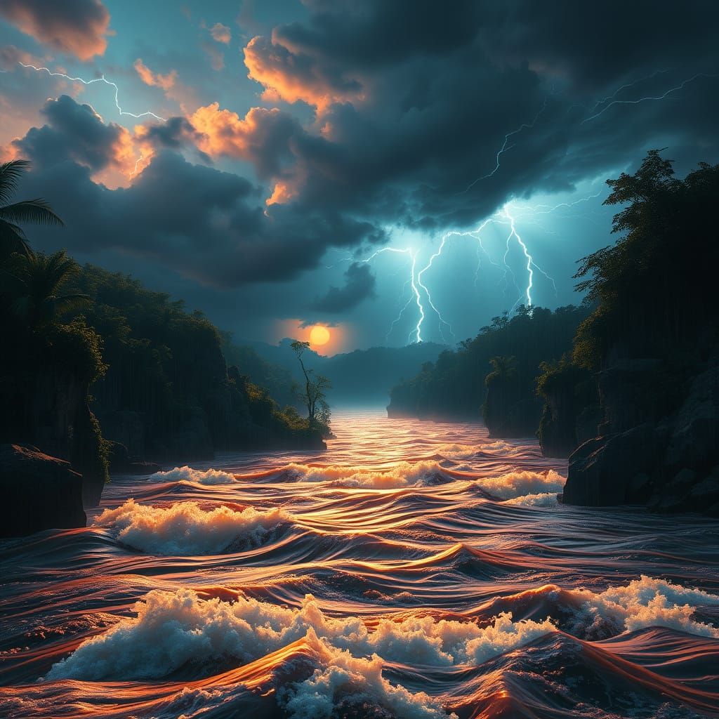 Dramatic Amazon River Stormscape in Triadic Colors