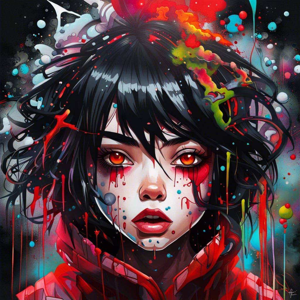 Mad Scientist Girl in Graffiti Splash Art Style