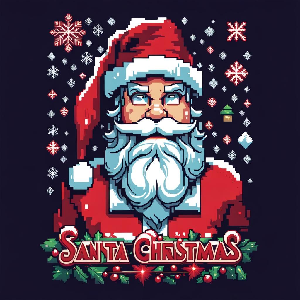 Santa Christmas Pixel Art Comic Book Style