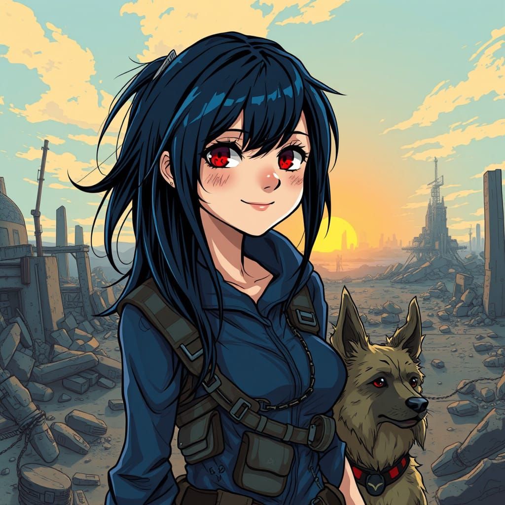 Hope Amidst Ruins: Cyberpunk Anime Goddess