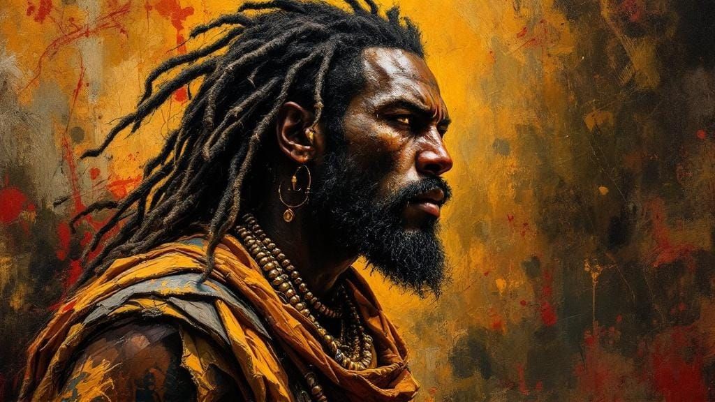 Fierce Warrior Portrait in Luminous Abstract Style