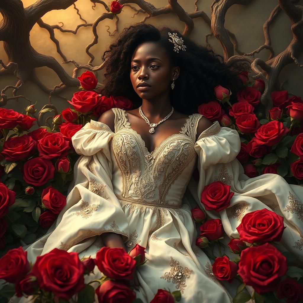Sorrowful Queen in a Rose Garden, Fantasy Art