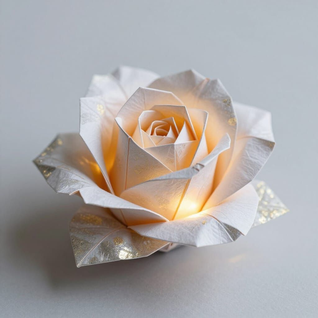 Origami Rose of Light and Silver Gold Mist
