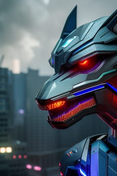 Cyberpunk Dragon Portrait in Neon Cyan