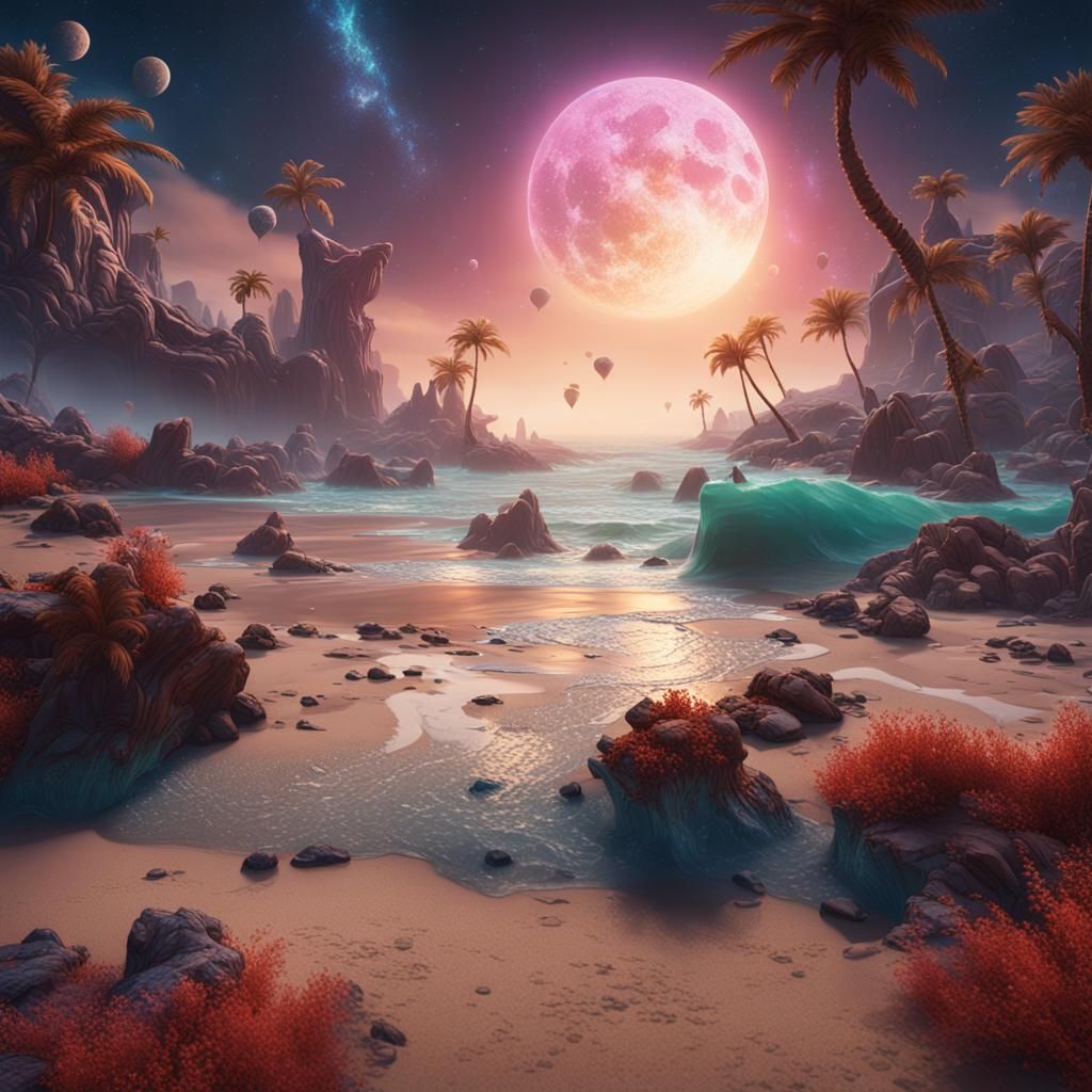Fantastical Space Beach in Detailed Matte Painting