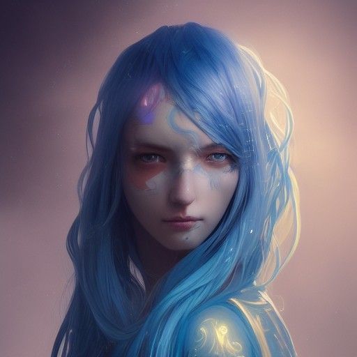 Fantasy Couple with Blue Hair in Digital Art