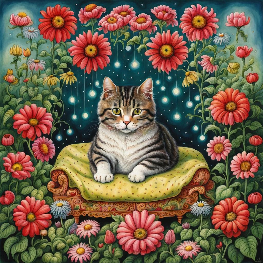 Codex Seraphinianus: Cat Surrounded by Flowers