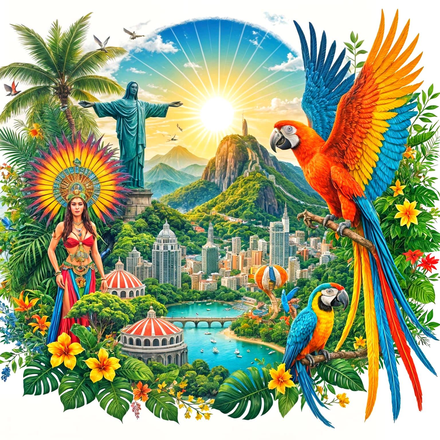 Vibrant Brazil Landscape with Christ the Redeemer and Carniv...