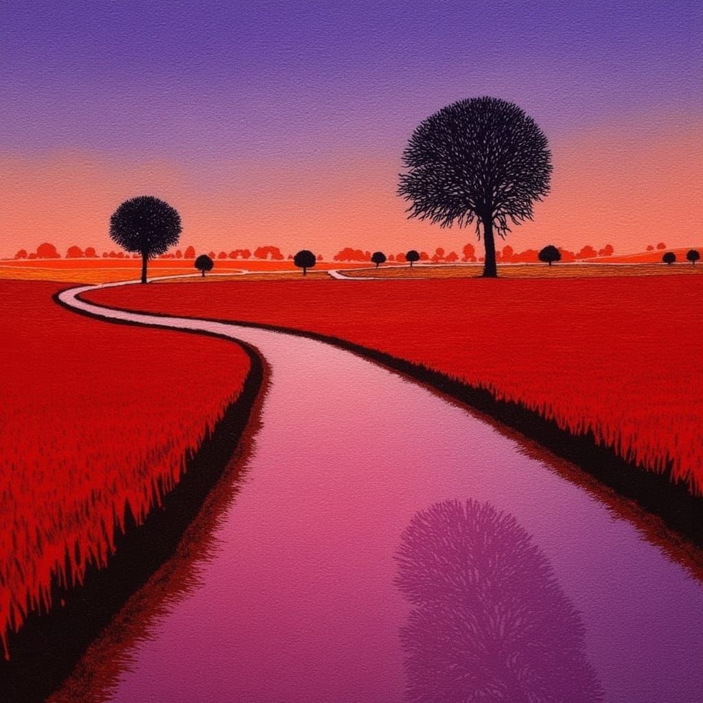 Vibrant Expressionist Landscape in Rich Hues
