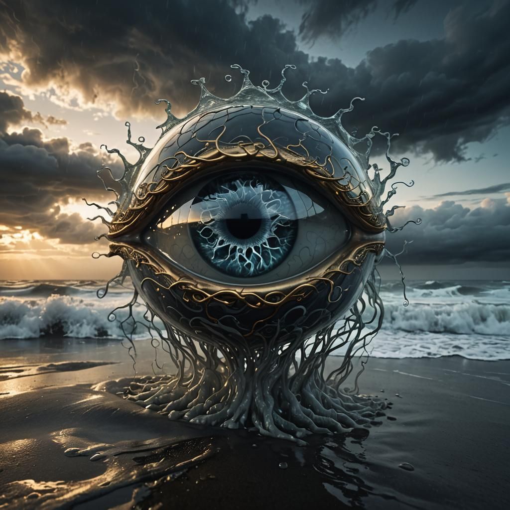 Surreal Glass 'A' in Dark Fantasy Landscape