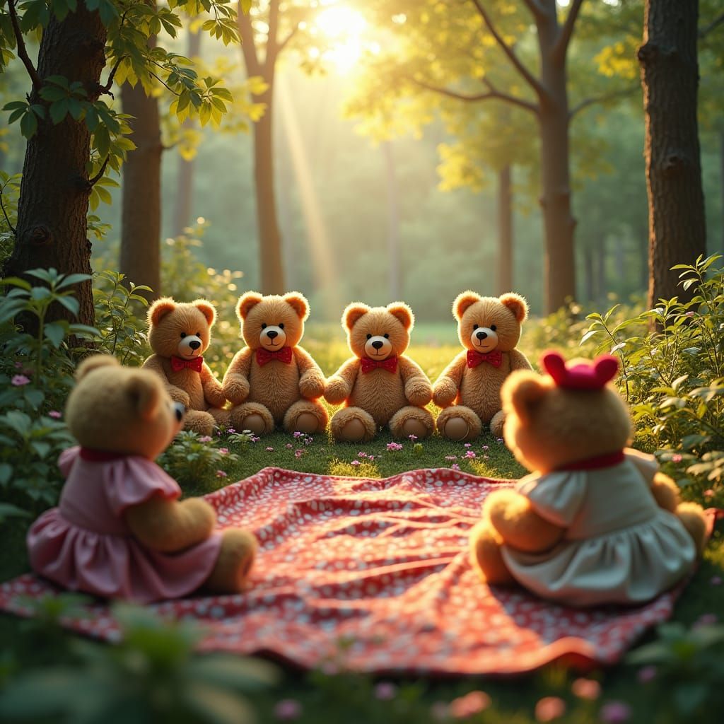 Teddy Bears' Picnic in a Forest Glade