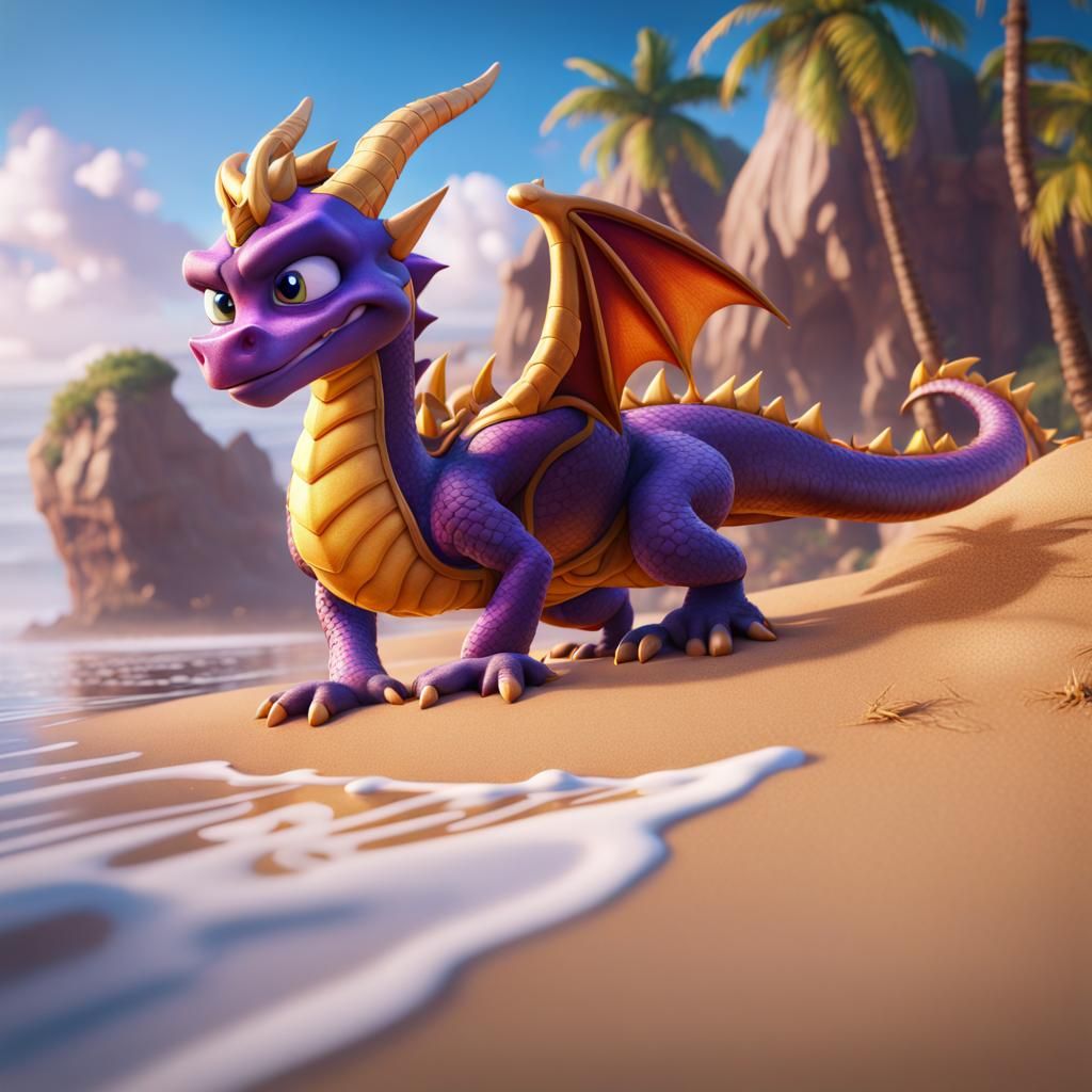 Spyro the Dragon on a Tropical Beach