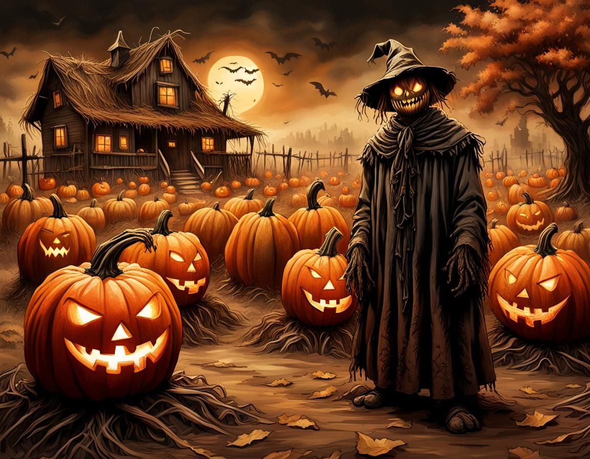 Haunted Pumpkin Patch with Eerie Scarecrows