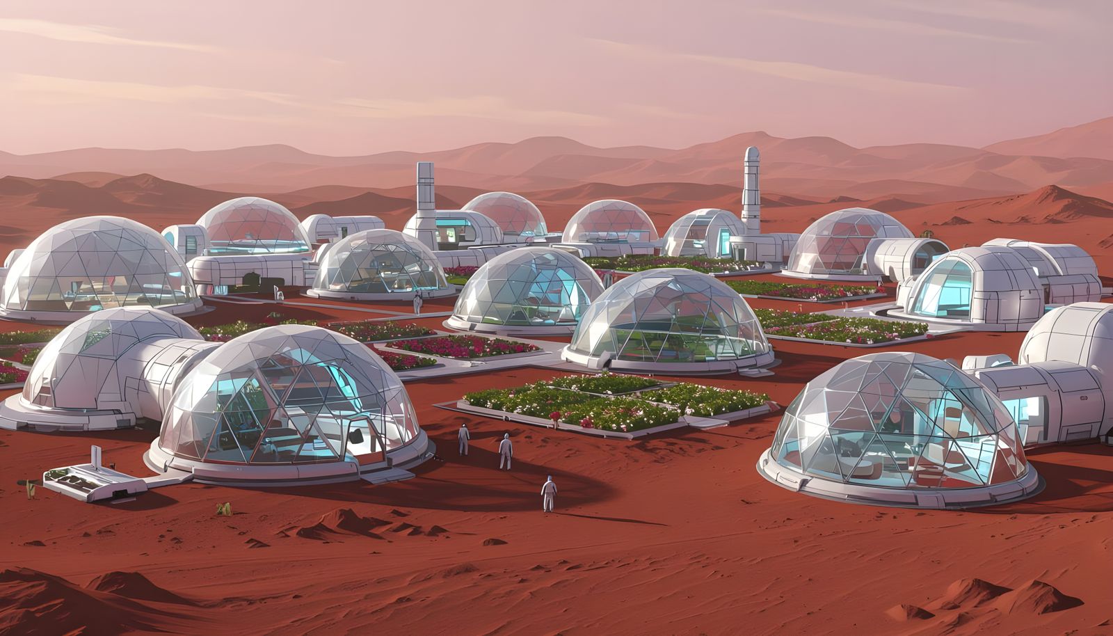 Futuristic Mars Colony Domes Under Pastel Sky
