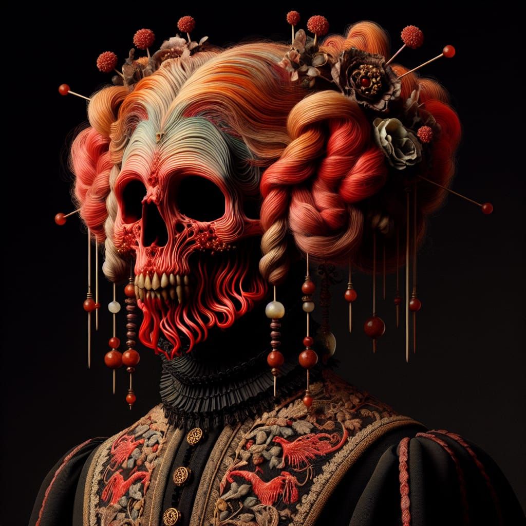 Gothic Faceless Demon Portrait in Woodcut Style