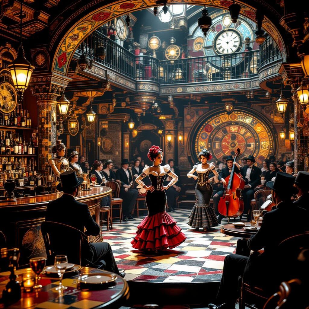 Flamenco Show with Automatons in Surreal Mosaic Bar
