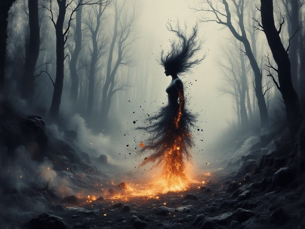 <lora:Aeris Flux:1.0> <lora:divineOil:1.0> In a scorched, li...