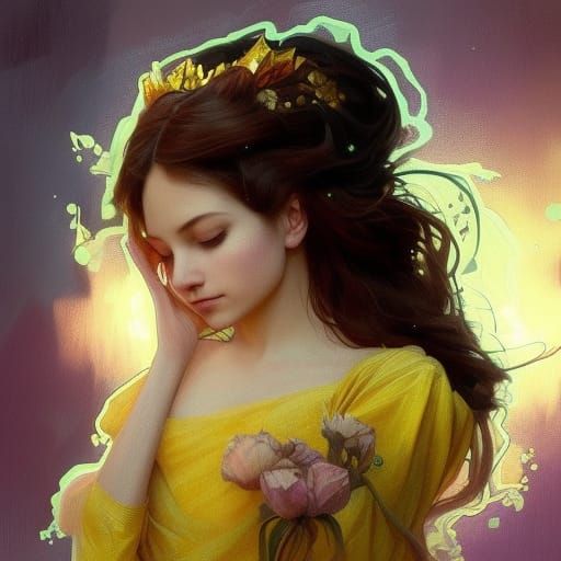 Yellow Princess Portrait in Hyperdetailed Splash Art