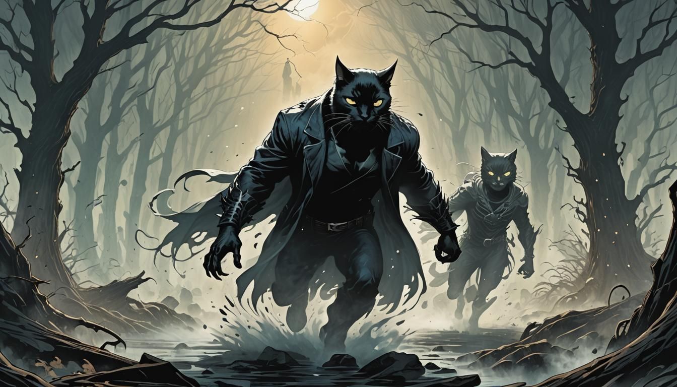 Black Cat and Ghost in Comic Book Art