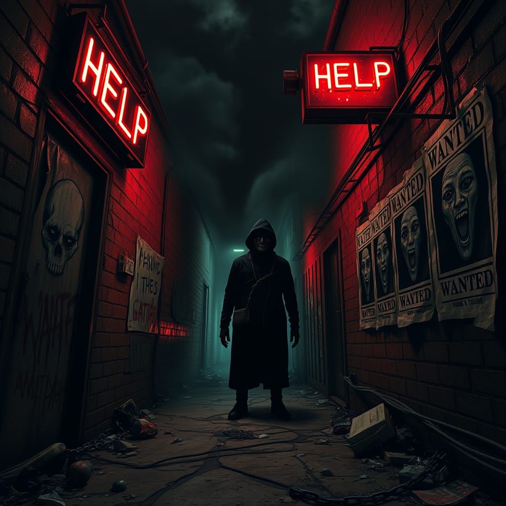 Gritty Urban Nightmare Scene in Grunge-Horror Style