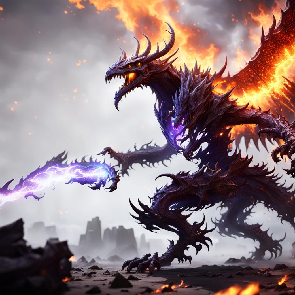 Fiery Void Walker with Bone Claws, Digital Art