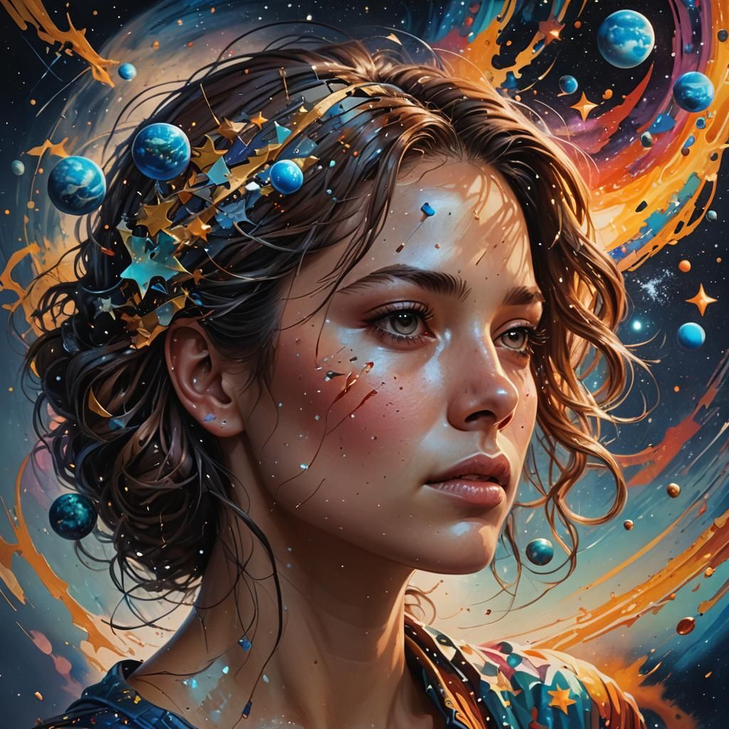 Stars and Planets Inside a Woman's Head