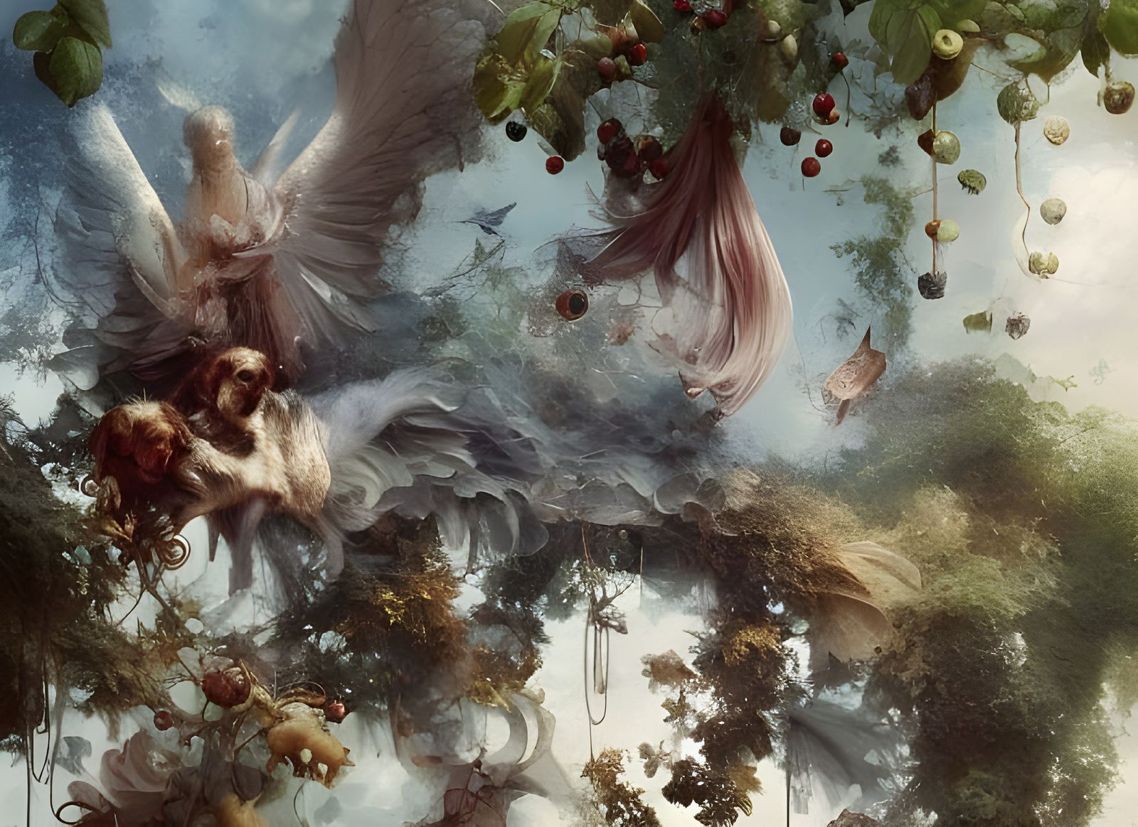 Dog angel flowering Renaissance painting