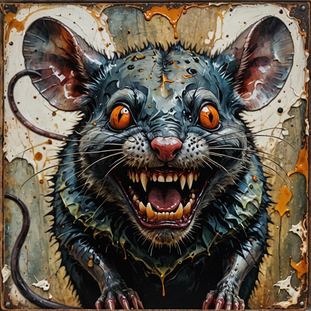 Encaustic Painting of a Malevolent Mouse