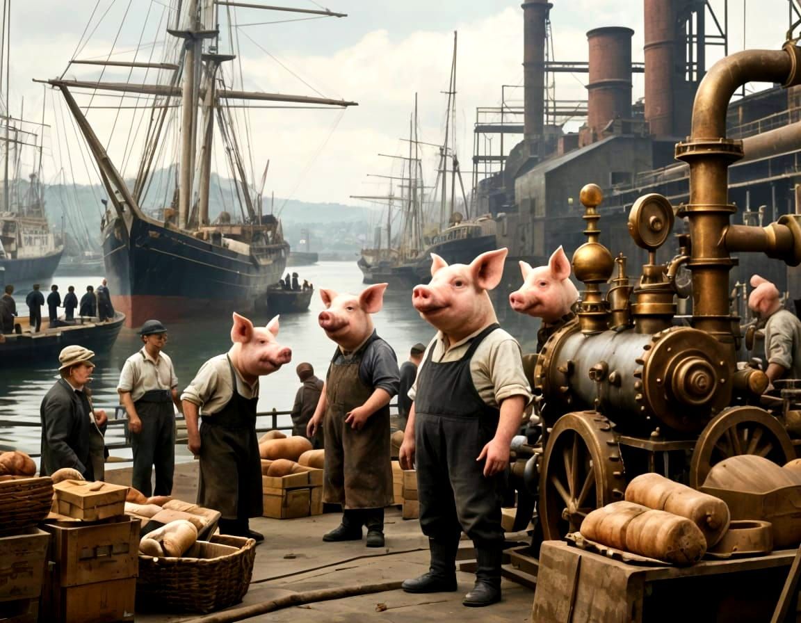 Steampunk Pig Port in 19th Century Style